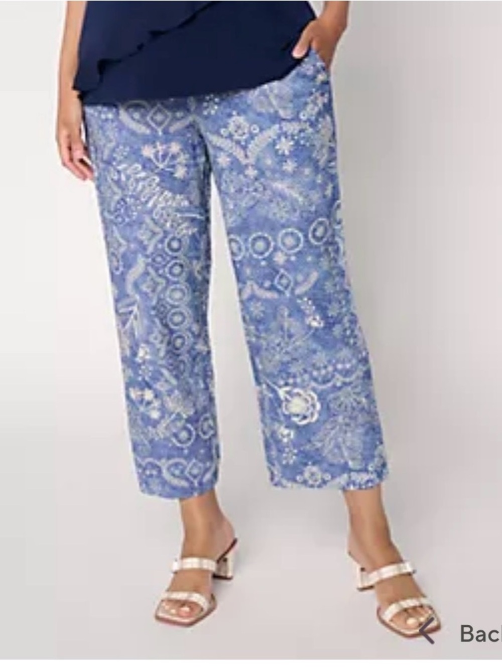 Weekend Blue Printed Wide-Leg Cropped Pants